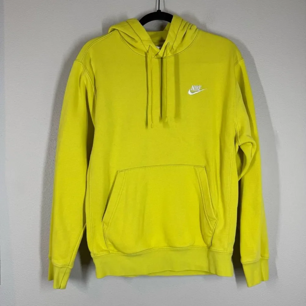 Nike Sportswear Club Fleece Hoodie Sweatshirt Neon Yellow Men’s Small BV2654-765